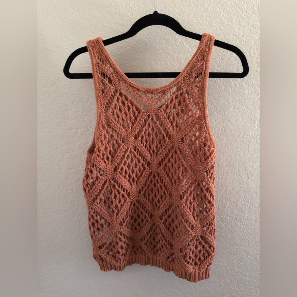 Boho Crochet Tank Top Rust Orange Summer Festival Size L - Picture 2 of 4
